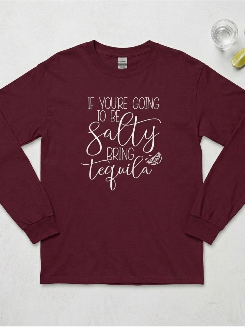Maroon Long Sleeve funny tequila T-shirt small